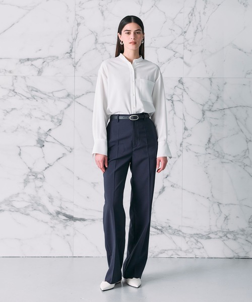 N.O.R.C ブラウス シャツ バックサテンストレッチボウタイブラウス