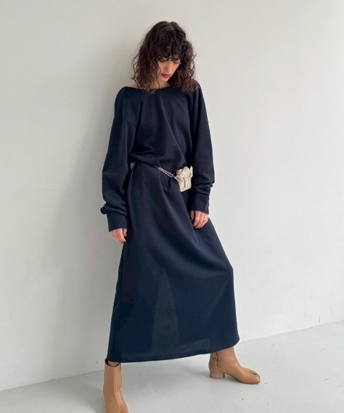 「HANNE」 長袖ワンピース MEDIUM ネイビー レディース_画像7
