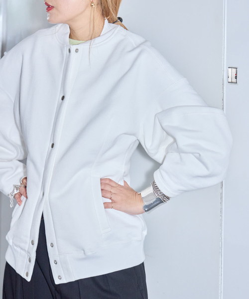 トレーナー スウェット SEEALL 別注 ERGONOMIC SNAP CARDIGAN 「WHITE」：スウェット レディース_6