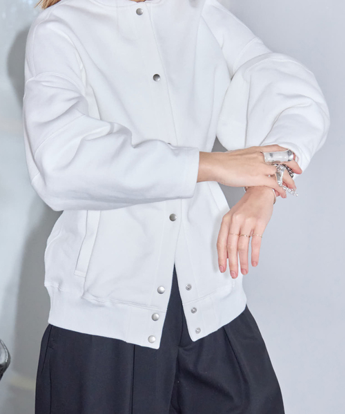 トレーナー スウェット SEEALL 別注 ERGONOMIC SNAP CARDIGAN 「WHITE」：スウェット レディース_8