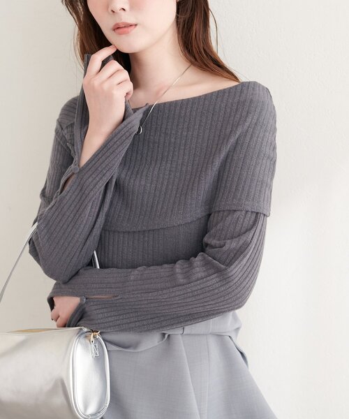 natural couture tシャツ ギャザーオフショルフレア袖ロンT レディース
