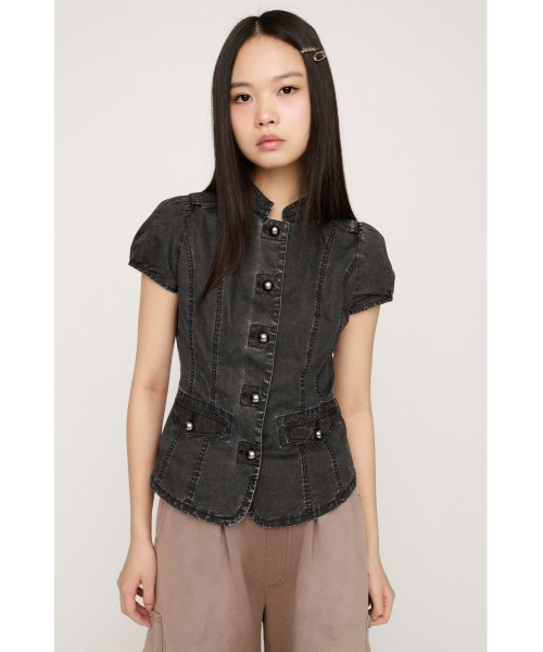ブラウス シャツ WASHED FRENCH S/L MILITARY SH ウォッシュドフレンチスリーブミリタリーシャツ 春服 レディースの画像