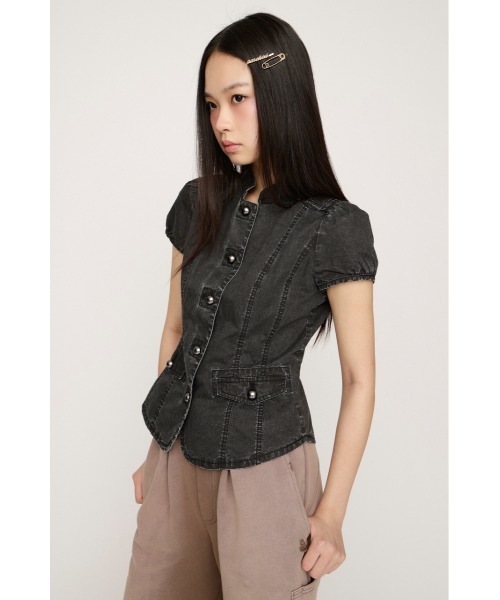 ブラウス シャツ WASHED FRENCH S/L MILITARY SH ウォッシュドフレンチスリーブミリタリーシャツ 春服 レディースの画像