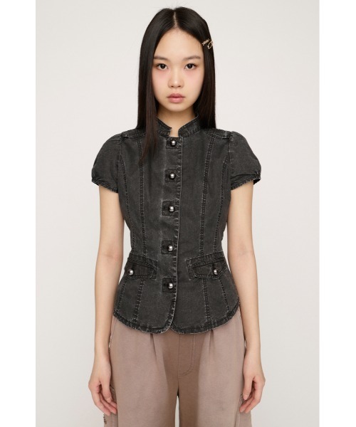 ブラウス シャツ WASHED FRENCH S/L MILITARY SH ウォッシュドフレンチスリーブミリタリーシャツ 春服 レディースの画像