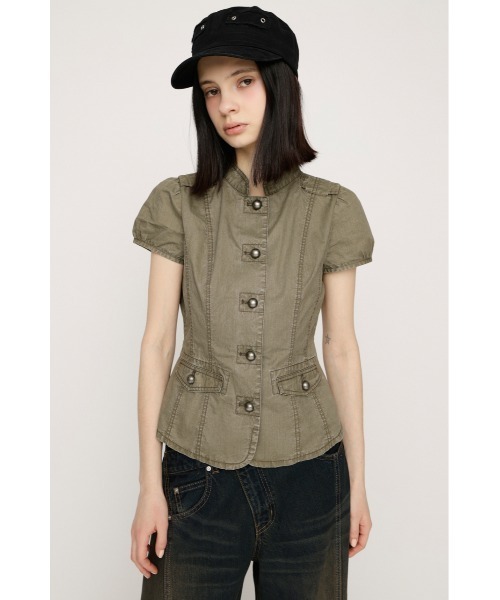 ブラウス シャツ WASHED FRENCH S/L MILITARY SH ウォッシュドフレンチスリーブミリタリーシャツ 春服 レディースの画像
