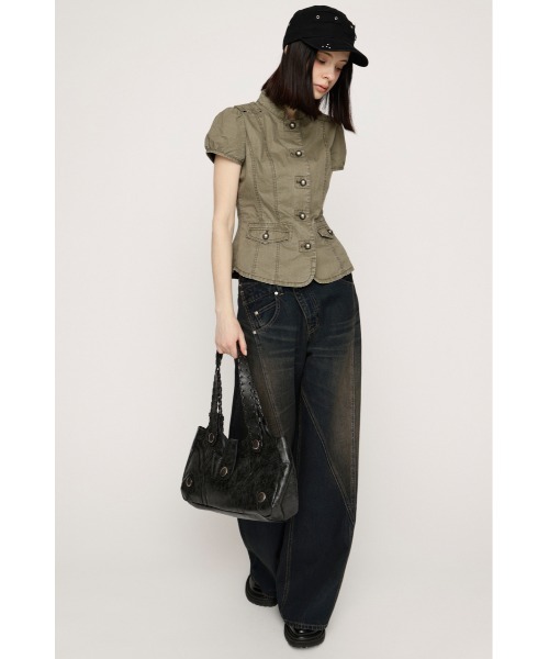 ブラウス シャツ WASHED FRENCH S/L MILITARY SH ウォッシュドフレンチスリーブミリタリーシャツ 春服 レディースの画像