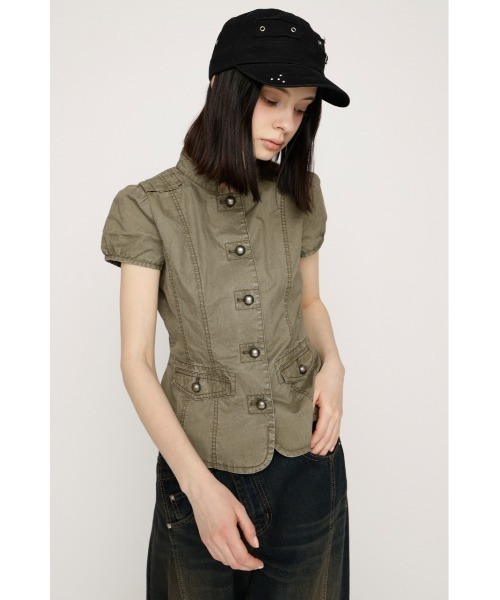 ブラウス シャツ WASHED FRENCH S/L MILITARY SH ウォッシュドフレンチスリーブミリタリーシャツ 春服 レディースの画像