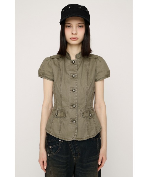 ブラウス シャツ WASHED FRENCH S/L MILITARY SH ウォッシュドフレンチスリーブミリタリーシャツ 春服 レディースの画像