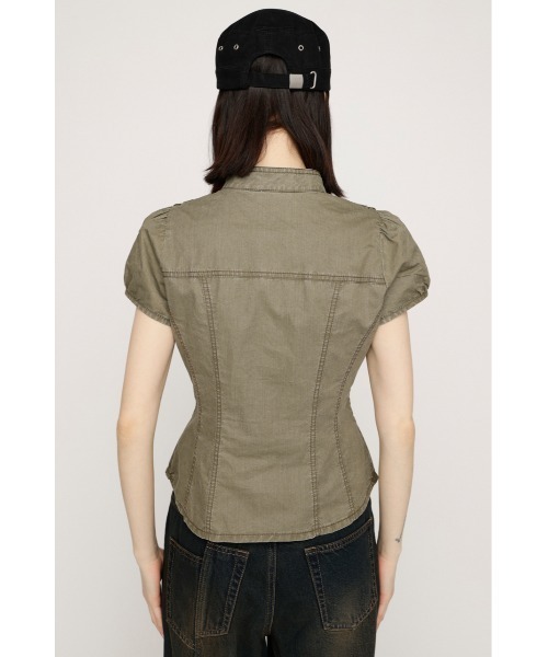 ブラウス シャツ WASHED FRENCH S/L MILITARY SH ウォッシュドフレンチスリーブミリタリーシャツ 春服 レディースの画像