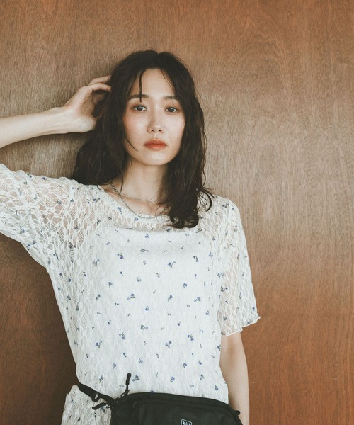 GLOBAL WORK（グローバルワーク） tシャツ 半袖 ストレッチ総レース