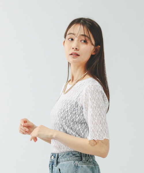 GLOBAL WORK（グローバルワーク） tシャツ 半袖 ストレッチ総レース