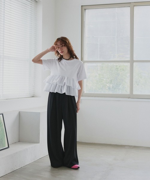 ad thie（アドティエ） tシャツ ティアードフリル ショート丈 Tシャツ