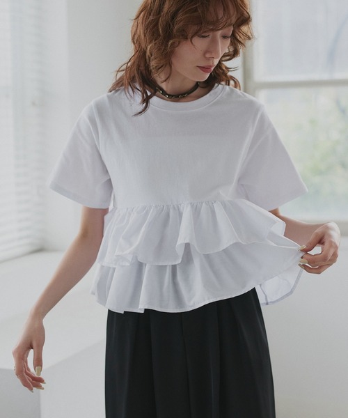 ad thie（アドティエ） tシャツ ティアードフリル ショート丈 Tシャツ