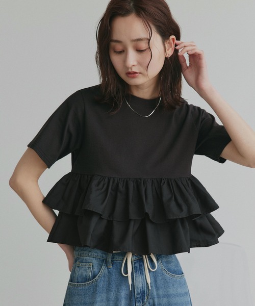 ad thie（アドティエ） tシャツ ティアードフリル ショート丈 Tシャツ