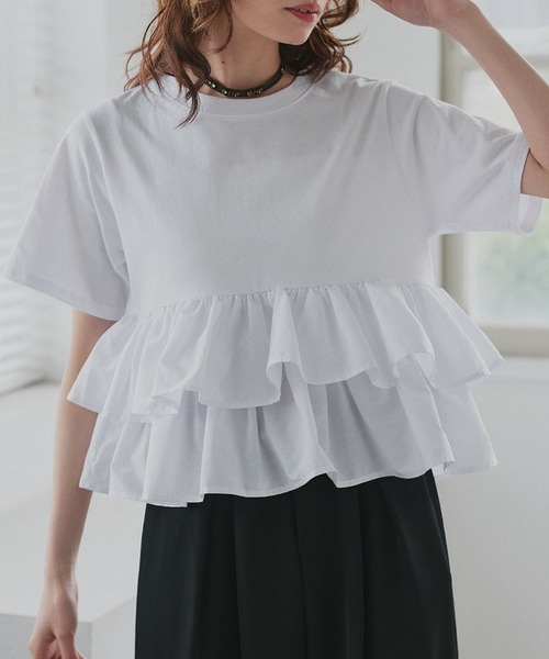 ad thie（アドティエ） tシャツ 半袖 ティアードフリル ショート丈 T