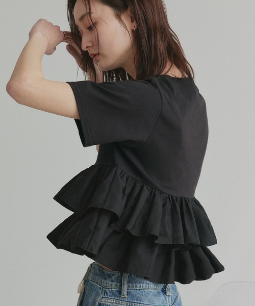 ad thie（アドティエ） tシャツ 半袖 ティアードフリル ショート丈 T 