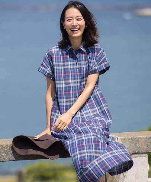 Parkes リバティ　スモールスザンナ　シャツワンピース　マドラスチェック シャツワンピース コットンリネン Light マドラスチェック シャツ