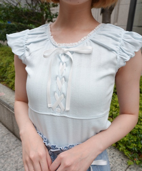 axes femme POETIQUE タンクトップ ノースリーブ レースアップギャザー