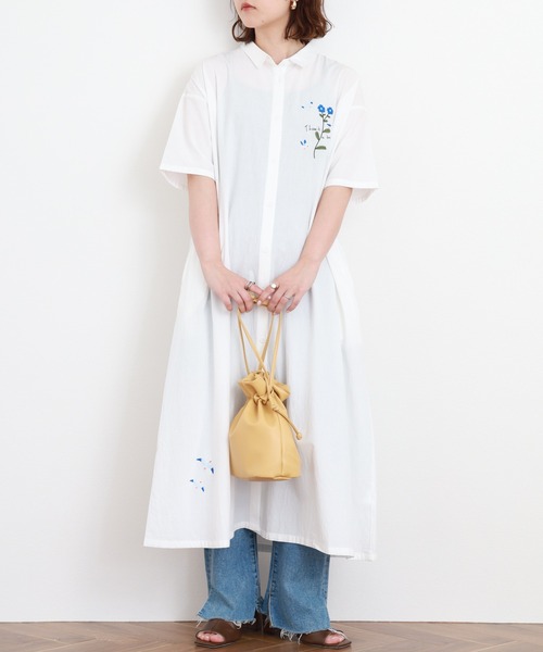 【新品・未使用】Emago ワンピース Emago（イマゴ） シャツワンピース 鳥とお花刺繍ワンピース : ZOZOTOWN