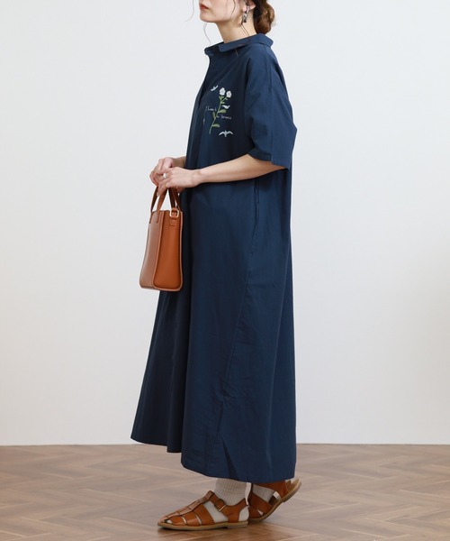 Emago（イマゴ） シャツワンピース 鳥とお花刺繍ワンピース : ZOZOTOWN