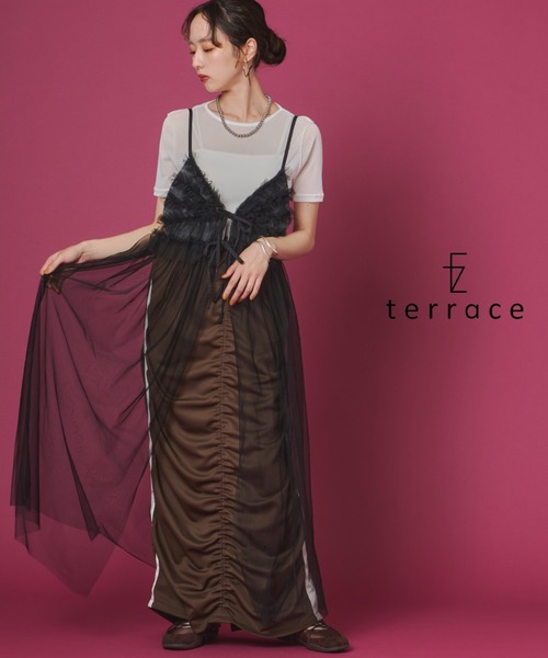 terrace ワンピース デニムドッキングチュールキャミワンピース