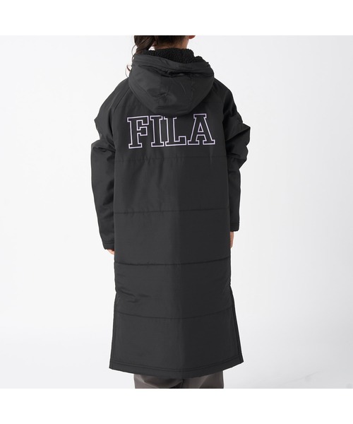 新品タグ付き‼️FILA ブラックダウンコート LLサイズベンチコート安値 FILA（フィラ） ダウン アウター 撥水加工 ロング丈 中綿 ジャケット