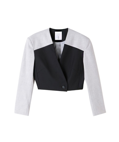 ジャケット ノーカラージャケット バイカラークロップドジャケット  