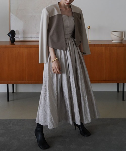 ジャケット ノーカラージャケット バイカラークロップドジャケット  