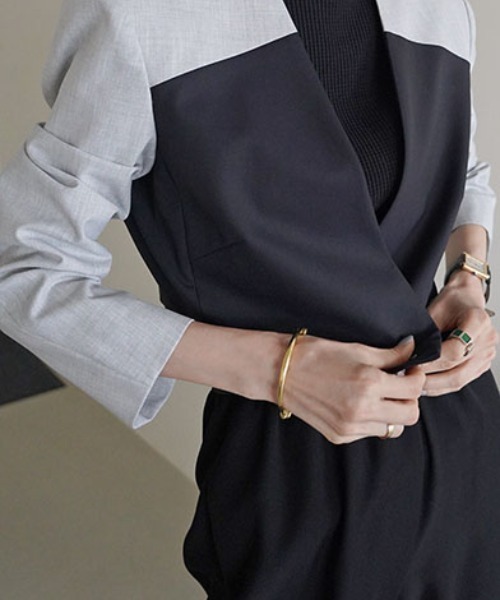 ジャケット ノーカラージャケット バイカラークロップドジャケット  