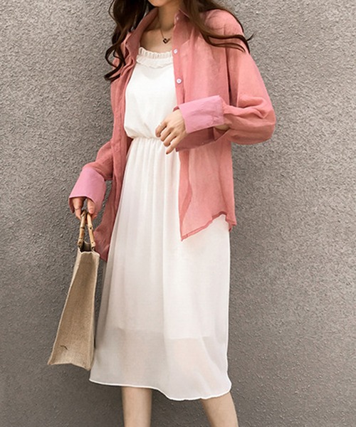 Dewlily ブラウス シャツ シアー長袖シャツ レディース
