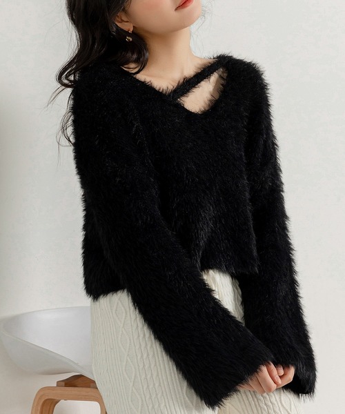 DAY CLOSET ニット セーター レディース ショート丈オープン