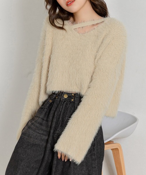DAY CLOSET ニット セーター レディース ショート丈オープン
