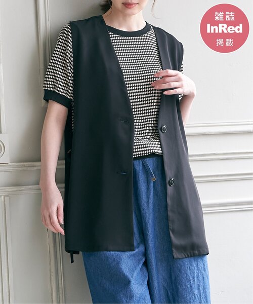 ikka（イッカ） ベスト ジレ ノーカラーサイドスリットジレ レディース