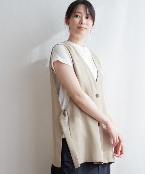 ikka（イッカ） ベスト ジレ ノーカラーサイドスリットジレ レディース