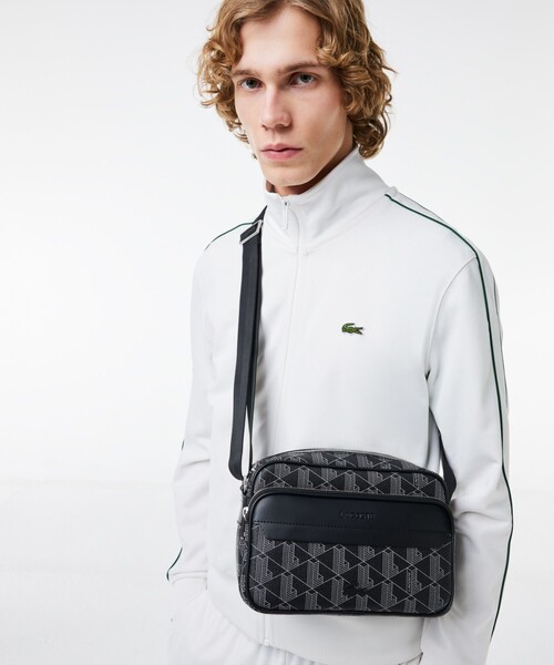 LACOSTE 幾何学模様 ショルダーバッグ ブラック 未使用に近い LACOSTE（ラコステ） ショルダーバッグ ザ ブレンド グレイン