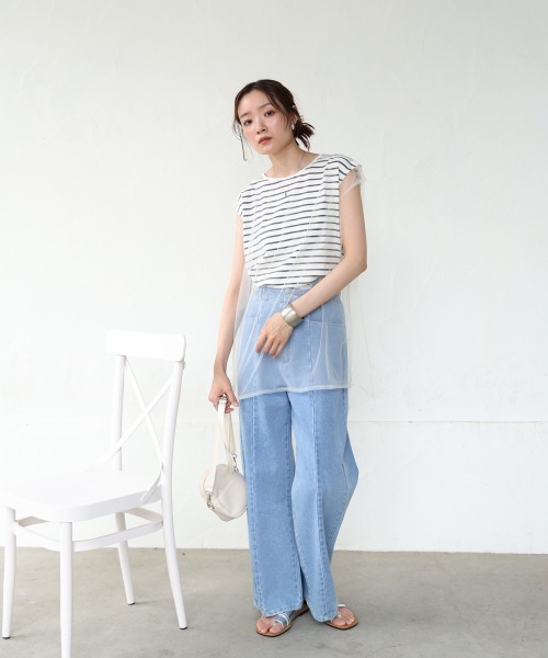 BAB（バブ） tシャツ チュールボーダーノースリーブトップス