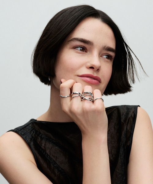 シルバー バングルとリング セット ホワイトクリスタルシルバーリングセット mf2623【韓国モード