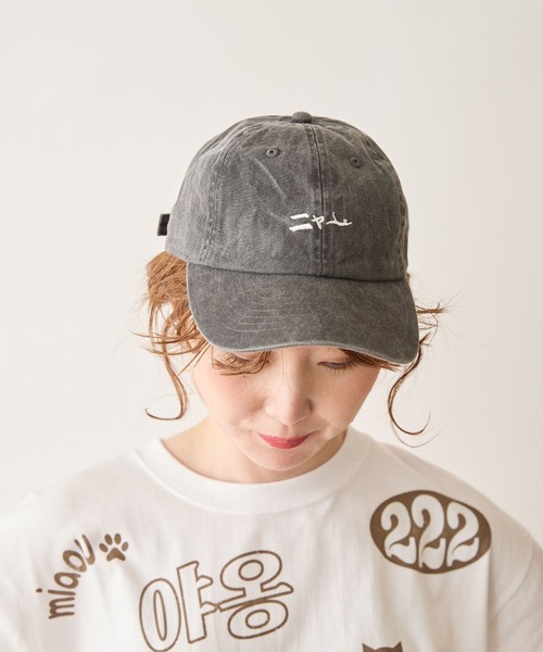 ウィンダンシー　ピグメント加工　キャップ　ヴィンテージ　レディース　美品 N+Ecology キャップ 帽子 「N＋Ecology ネコロジー」ニャー