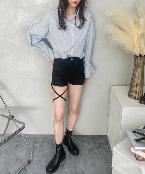 madrepadre パンツ クロスストラップリボンショートパンツ
