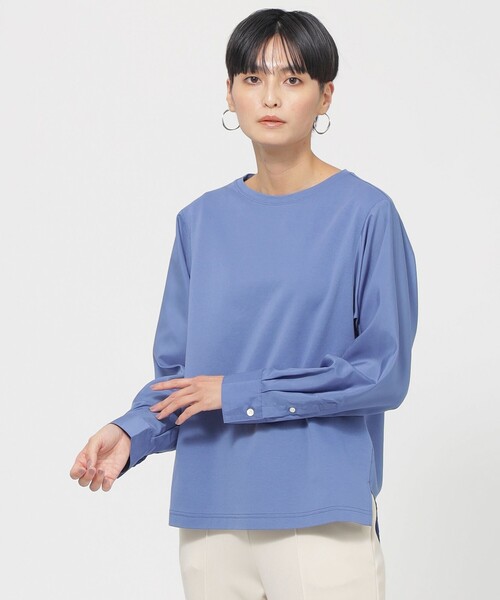 tシャツ 「接触冷感」「ウォッシャブル」モクロディシャツコンビプルオーバーカットソー レディース