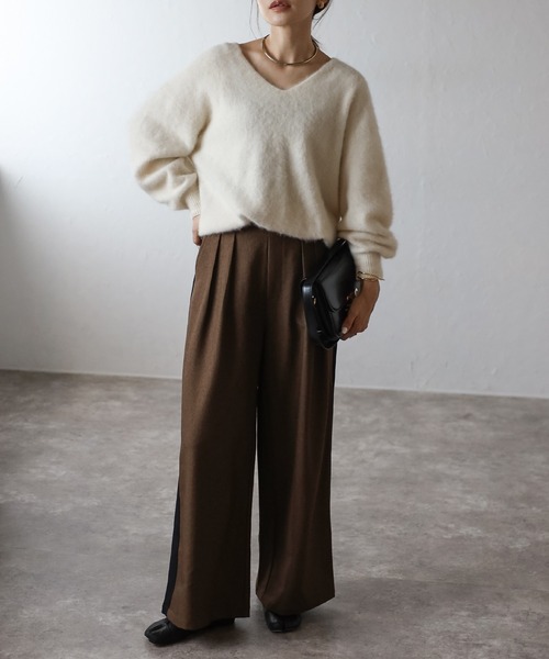 Bonjour Sagan スラックス パンツ サイドラインタックワイド