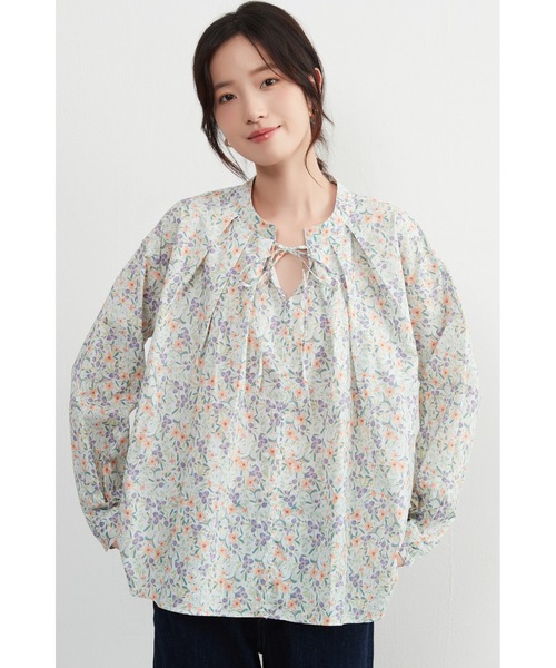 purotatto イタリア　花柄　長袖　ブラウス　シャツ　レディース　プリント LIBERTY. リバティ ブラウス 長袖 花柄 リバティプリント ボタン
