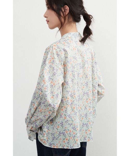 ブラウス シャツ 花柄プリント長袖タックデザインブラウス レディース SUN VALLEY 10%OFFクーポン シャツ ブラウス レディース tukuroi