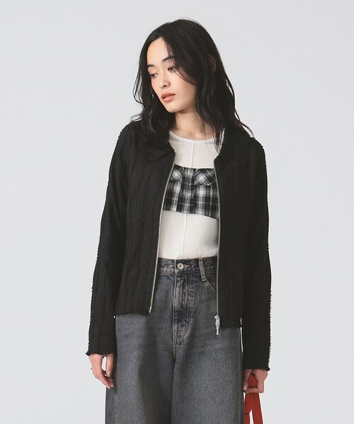tシャツ ストライプ シャーリング ジップ シャツ レディース