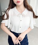 ブラウス シャツ 夏 半袖 シフォンジョーゼッ...の詳細画像1