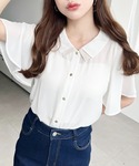 ブラウス シャツ 夏 半袖 シフォンジョーゼッ...の詳細画像3