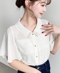 ブラウス シャツ 夏 半袖 シフォンジョーゼッ...の詳細画像4