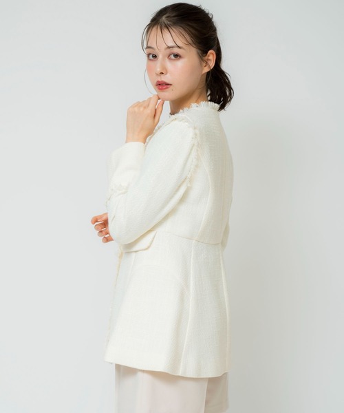 Noela ジャケット ノーカラージャケット 2WAYツイード