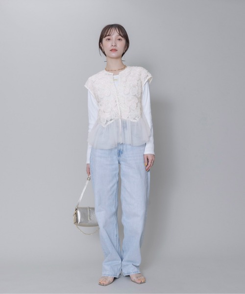 Eimee Law ベスト ジレ フラワーエンブロ ヘムチュールジレ