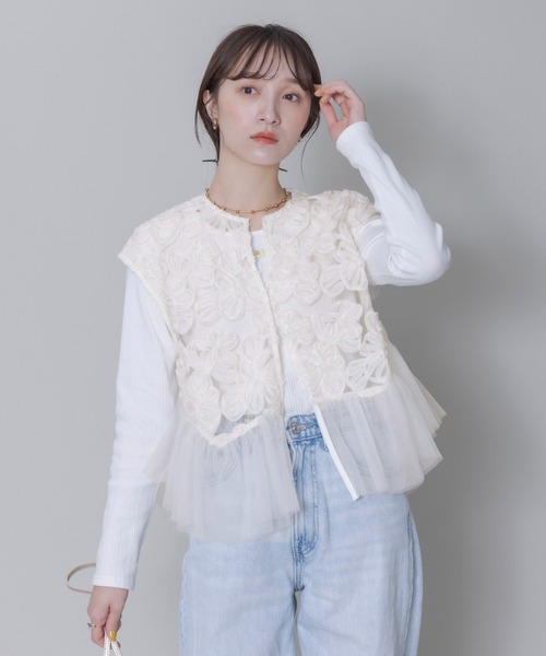Eimee Law ベスト ジレ フラワーエンブロ ヘムチュールジレ